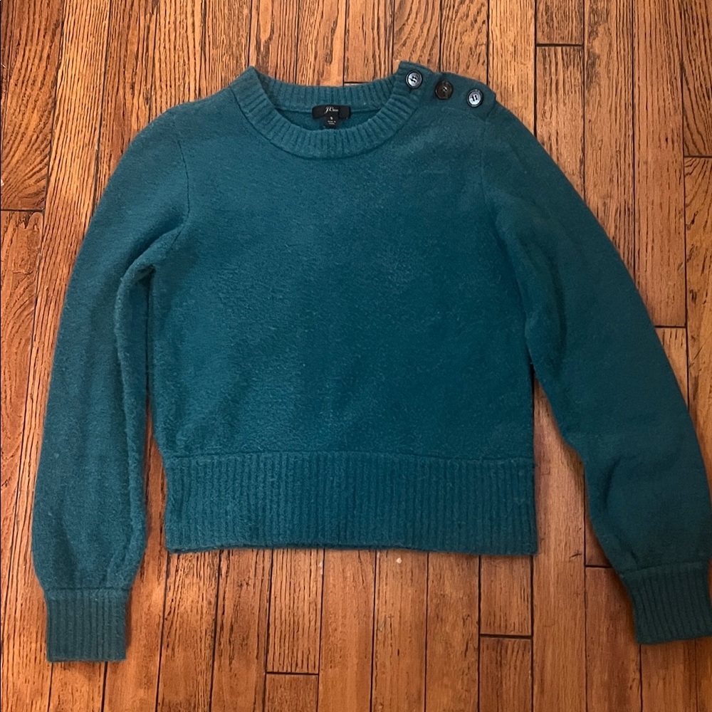 J. Crew Teal Crew Neck Sweater with Button Detail
